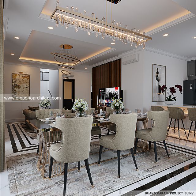 Desain Ruang Makan Rumah Mediteran 3 Lantai Ibu NV di Sidoarjo, Jawa Timur
