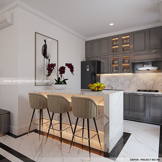 Desain Dapur Rumah Mediteran 3 Lantai Ibu NV di Sidoarjo, Jawa Timur