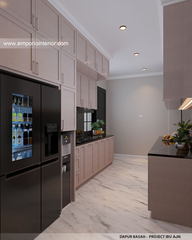 Desain Dapur Basah Rumah Mediteran 3 Lantai Ibu AJN 1916 di Makassar