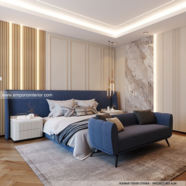 Desain Kamar Tidur Utama Rumah Mediteran 3 Lantai Ibu AJN 1916 di Makassar