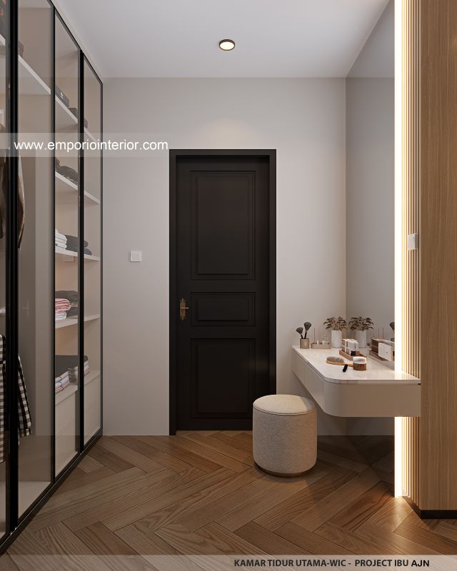 Desain WIC Kamar Tidur Utama Rumah Mediteran 3 Lantai Ibu AJN 1916 di Makassar