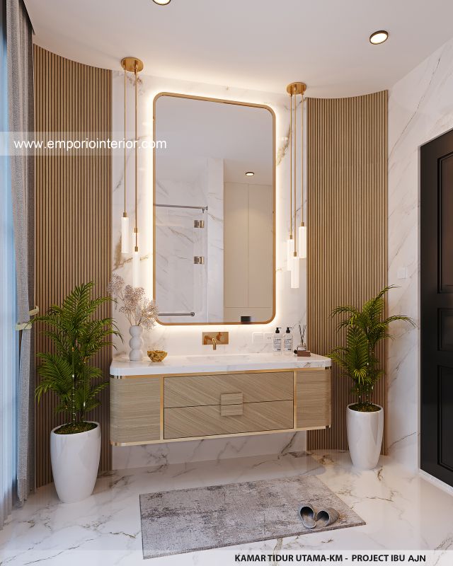 Desain Kamar Mandi Utama Rumah Mediteran 3 Lantai Ibu AJN 1916 di Makassar