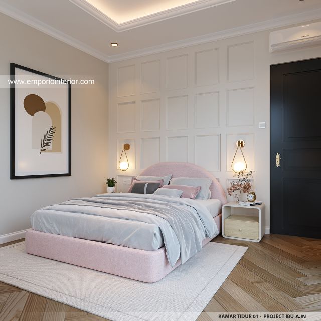Desain Kamar Tidur 1 Rumah Mediteran 3 Lantai Ibu AJN 1916 di Makassar