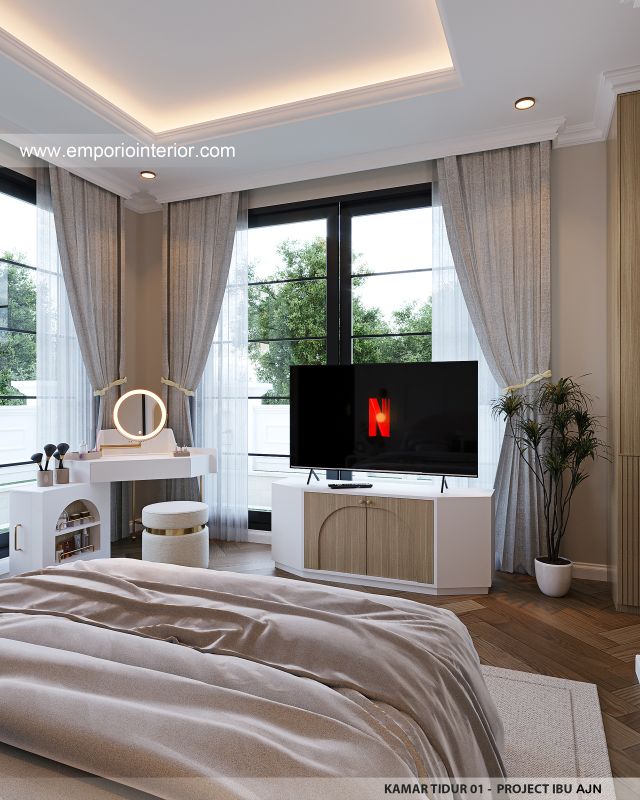 Desain Kamar Tidur 1 Rumah Mediteran 3 Lantai Ibu AJN 1916 di Makassar