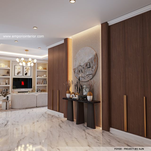 Desain Foyer Rumah Mediteran 3 Lantai Ibu AJN 1916 di Makassar