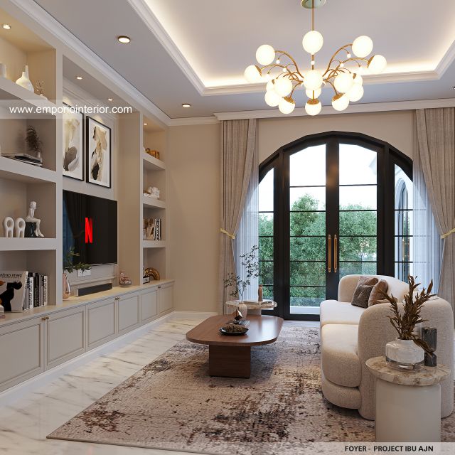 Desain Foyer Rumah Mediteran 3 Lantai Ibu AJN 1916 di Makassar