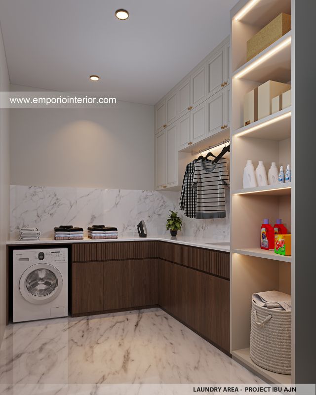 Desain Laundry Area Rumah Mediteran 3 Lantai Ibu AJN 1916 di Makassar
