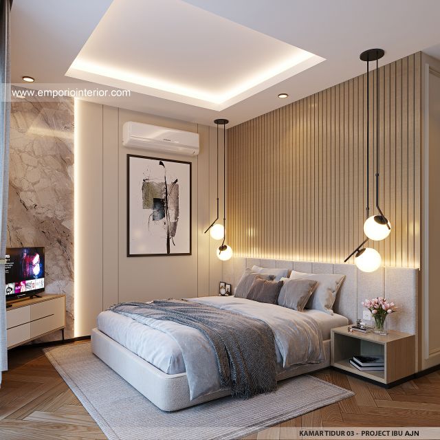 Desain Kamar Tidur 3 Rumah Mediteran 3 Lantai Ibu AJN 1916 di Makassar