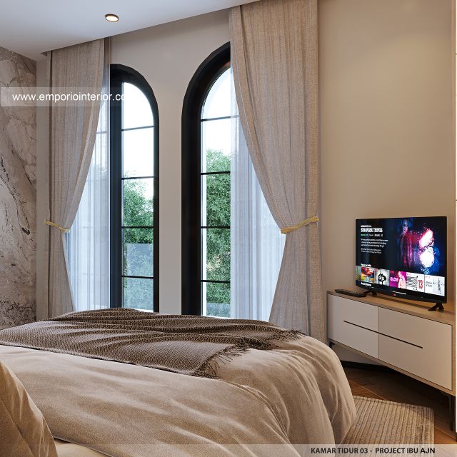 Desain Kamar Tidur 3 Rumah Mediteran 3 Lantai Ibu AJN 1916 di Makassar