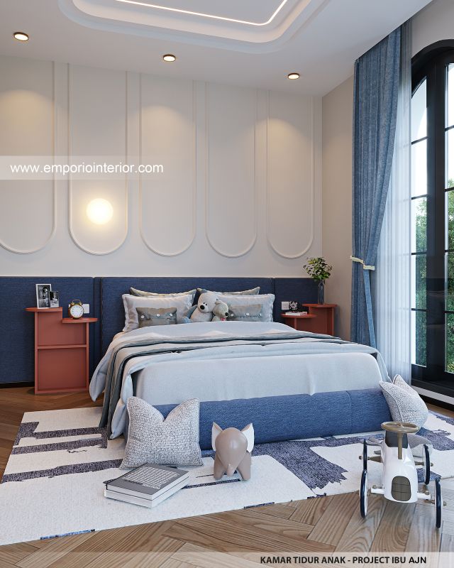 Desain Kamar Tidur Anak Rumah Mediteran 3 Lantai Ibu AJN 1916 di Makassar