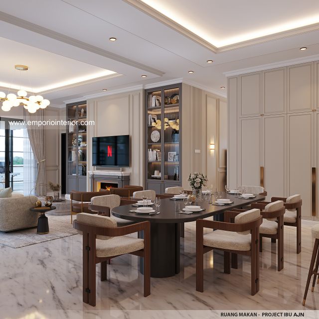 Desain Ruang Makan Rumah Mediteran 3 Lantai Ibu AJN 1916 di Makassar