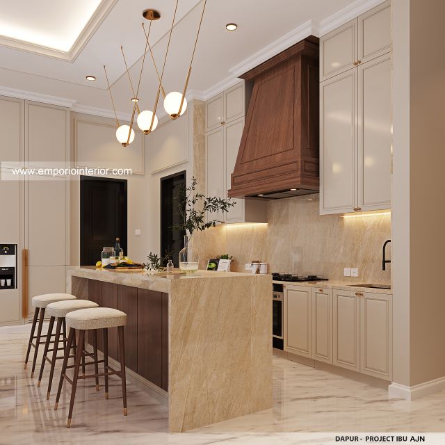Desain Dapur Rumah Mediteran 3 Lantai Ibu AJN 1916 di Makassar