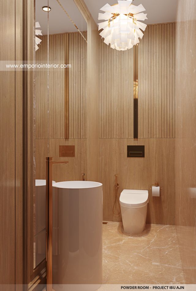 Desain Toilet Tamu Rumah Mediteran 3 Lantai Ibu AJN 1916 di Makassar