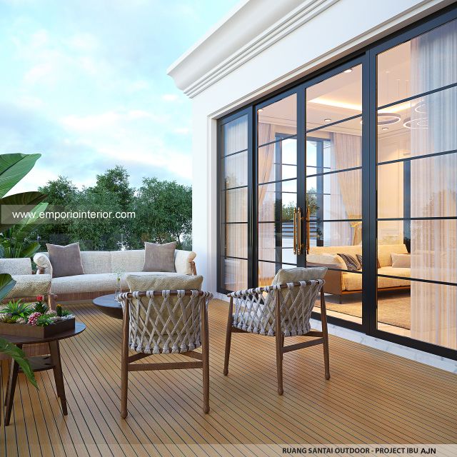 Desain Ruang Santai Outdoor Rumah Mediteran 3 Lantai Ibu AJN 1916 di Makassar