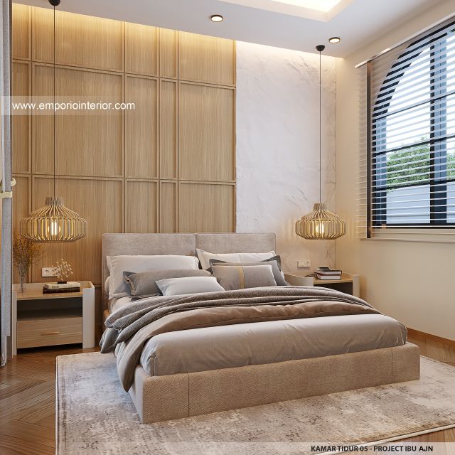 Desain Kamar Tidur 5 Rumah Mediteran 3 Lantai Ibu AJN 1916 di Makassar