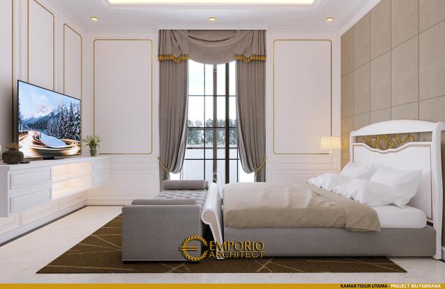 Desain Kamar Tidur Utama Rumah Mediteran 3 Lantai Ibu Febriana di Jakarta