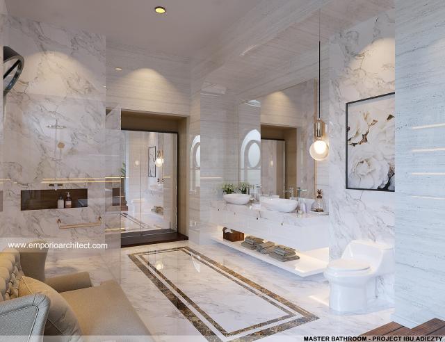 Desain Kamar Mandi Utama 1 Rumah Mediteran 3 Lantai Ibu Adiezty di Bekasi, Jawa Barat
