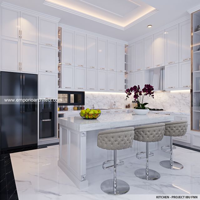 Desain Dapur Rumah Mediteran 3 Lantai Ibu FNN di Palembang