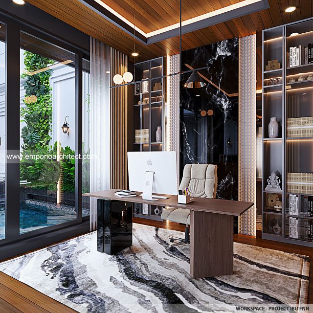 Desain Ruang Kerja Rumah Mediteran 3 Lantai Ibu FNN di Palembang