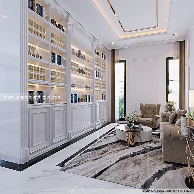 Desain Area Membaca Rumah Mediteran 3 Lantai Ibu FNN di Palembang
