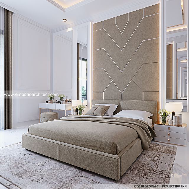 Desain Kamar Tidur Anak 1 Rumah Mediteran 3 Lantai Ibu FNN di Palembang
