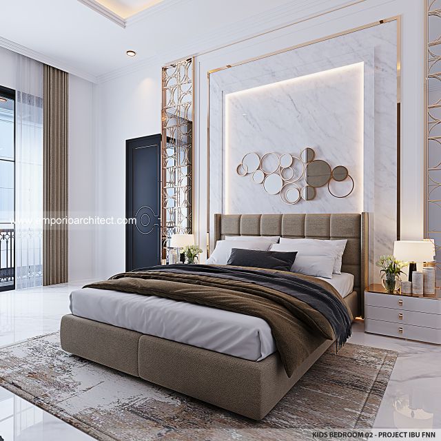 Desain Kamar Tidur Anak 2 Rumah Mediteran 3 Lantai Ibu FNN di Palembang
