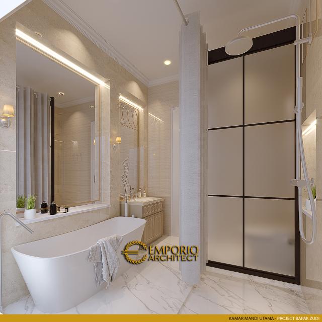 Desain Kamar Mandi Utama Rumah Mediteran 3 Lantai Bapak ZDI di Solo (Surakarta), Jawa Tengah