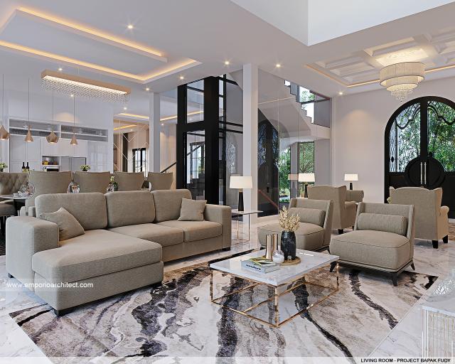 Desain Ruang Keluarga Rumah Mediteran 3.5 Lantai Bapak FDY di Jakarta Barat