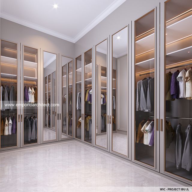 Desain Walk In Closet Rumah Mediteran 4 Lantai Ibu JL di PIK, Jakarta Utara
