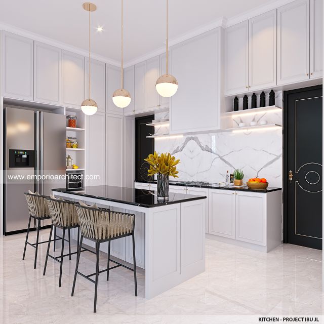 Desain Dapur Rumah Mediteran 4 Lantai Ibu JL di PIK, Jakarta Utara