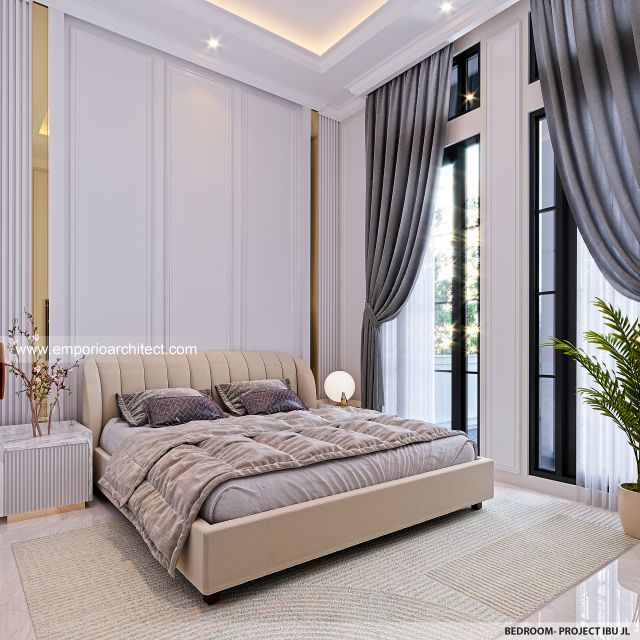Desain Kamar Tidur Rumah Mediteran 4 Lantai Ibu JL di PIK, Jakarta Utara