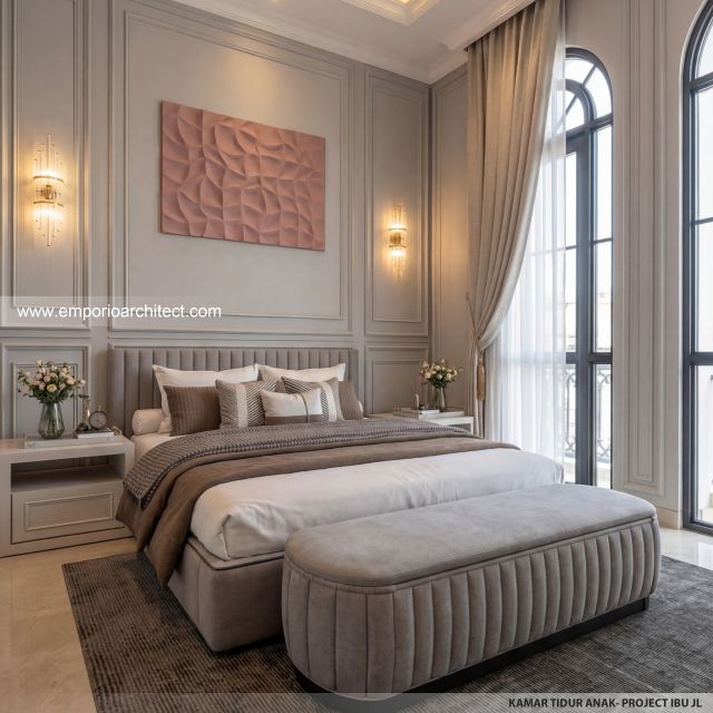 Desain Kamar Tidur Anak Rumah Mediteran 4 Lantai Ibu JL di PIK, Jakarta Utara