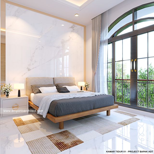 Desain Kamar Tidur 1 Rumah Mediteran 4 Lantai Bapak ADT di Bandung
