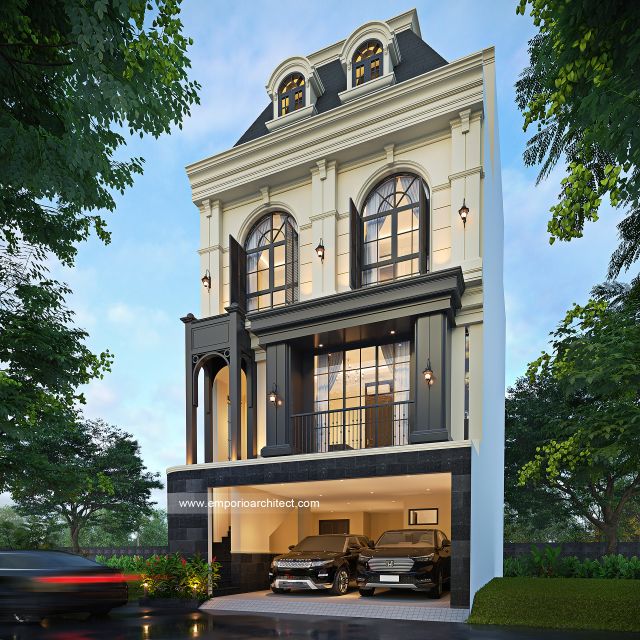 Desain Tampak Depan 3 Rumah Mediteran 4 Lantai Bapak BM di Yogyakarta