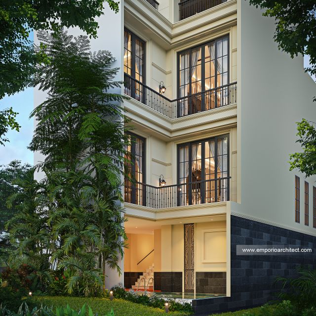 Desain Tampak Belakang Rumah Mediteran 4 Lantai Bapak BM di Yogyakarta