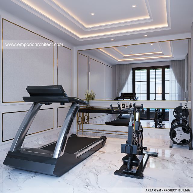 Desain Area Gym Rumah Mediteran Klasik 2 Lantai Ibu LMA di Solo