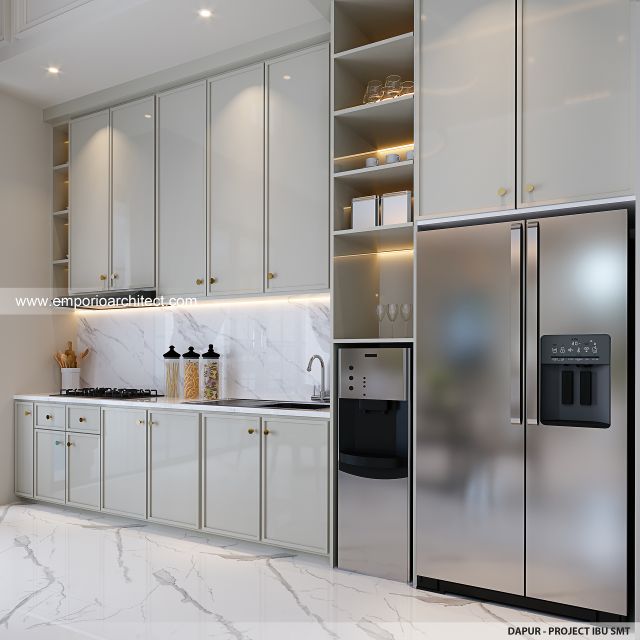 Desain Dapur Rumah Mediteran Klasik 2 Lantai Ibu SMT di Bekasi