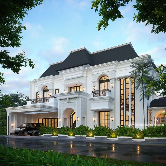 Desain Tampak Depan Rumah Mediteran Klasik 2 Lantai Bapak GL di Pulo Mas, Jakarta Timur