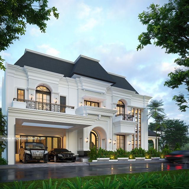Desain Tampak Depan 2 Rumah Mediteran Klasik 2 Lantai Bapak GL di Pulo Mas, Jakarta Timur