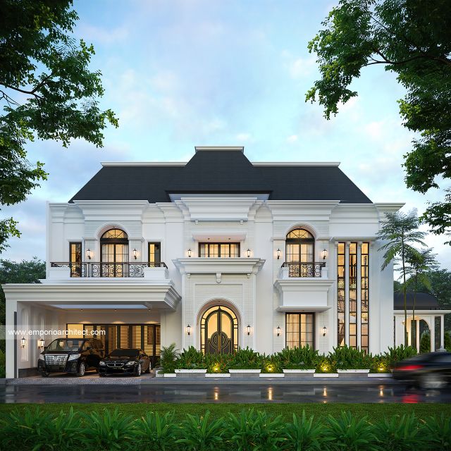 Desain Tampak Depan 3 Rumah Mediteran Klasik 2 Lantai Bapak GL di Pulo Mas, Jakarta Timur