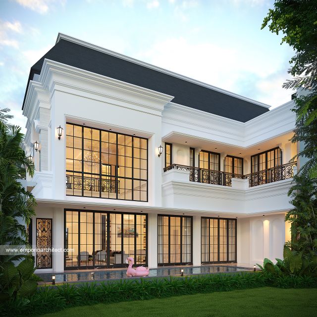 Desain Tampak Belakang Rumah Mediteran Klasik 2 Lantai Bapak GL di Pulo Mas, Jakarta Timur