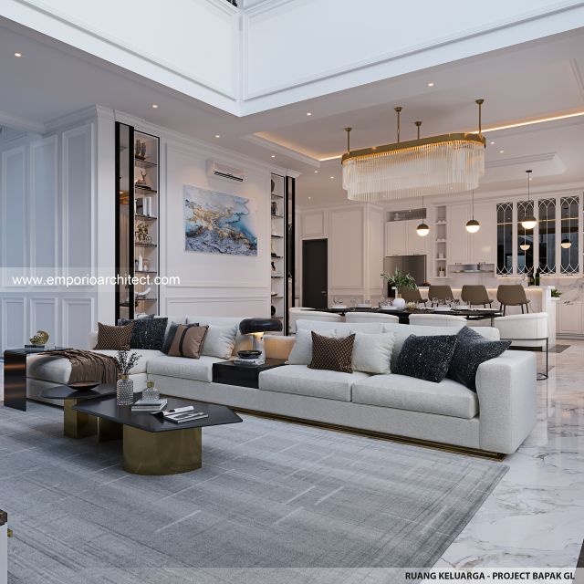 Desain Ruang Keluarga Rumah Mediteran Klasik 2 Lantai Bapak GL di Pulo Mas, Jakarta Timur