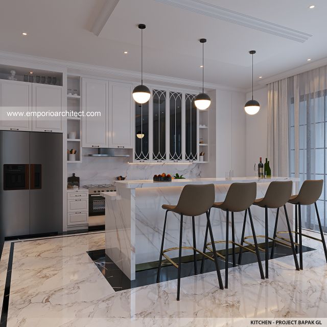 Desain Dapur Rumah Mediteran Klasik 2 Lantai Bapak GL di Pulo Mas, Jakarta Timur