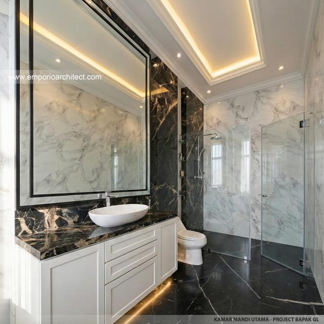 Desain Kamar Mandi Utama Rumah Klasik Modern 2 Lantai Bapak GL di Pulo Mas, Jakarta Timur