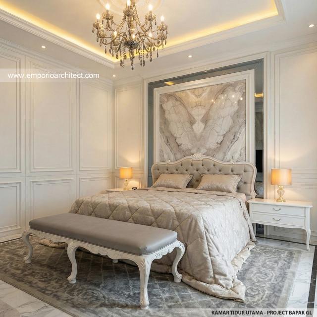 Desain Kamar Tidur Utama Rumah Klasik Modern 2 Lantai Bapak GL di Pulo Mas, Jakarta Timur
