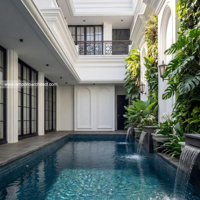 Desain Tampak Detail Kolam Rumah Klasik Modern 2 Lantai Bapak GL di Pulo Mas, Jakarta Timur