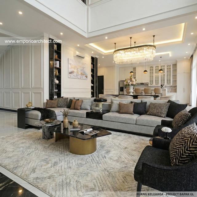 Desain Ruang Keluarga Rumah Klasik Modern 2 Lantai Bapak GL di Pulo Mas, Jakarta Timur