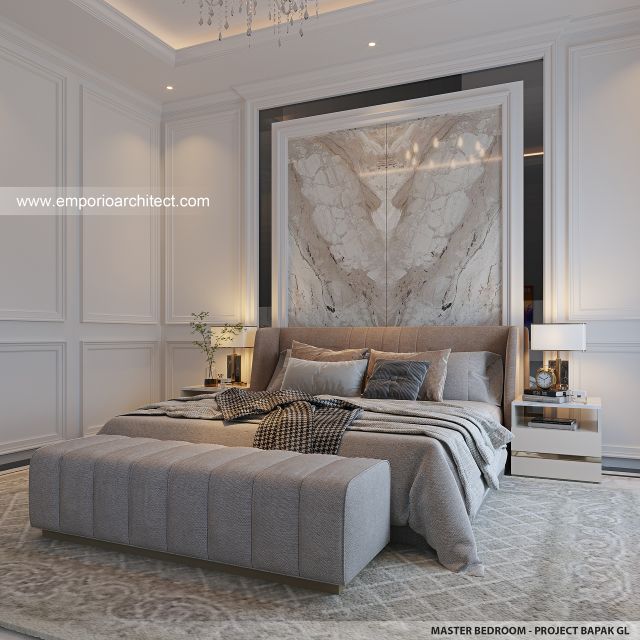 Desain Kamar Tidur Utama Rumah Mediteran Klasik 2 Lantai Bapak GL di Pulo Mas, Jakarta Timur