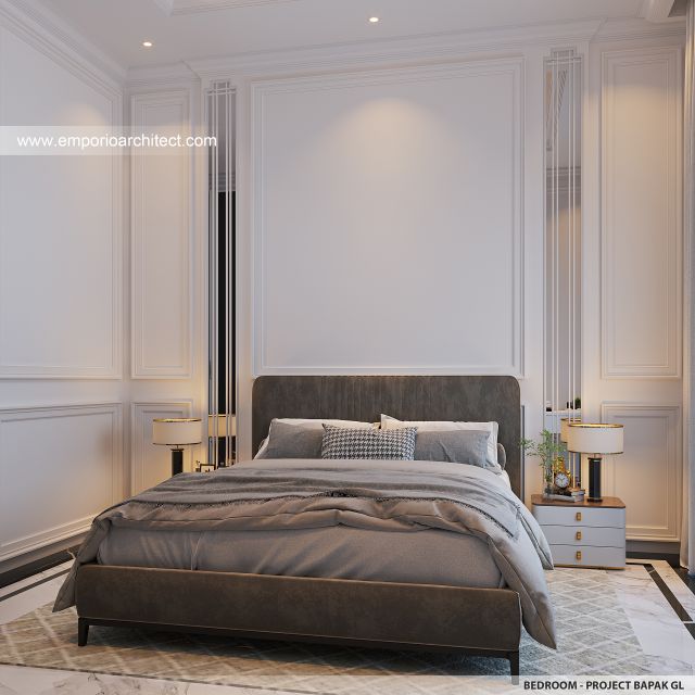 Desain Kamar Tidur Rumah Mediteran Klasik 2 Lantai Bapak GL di Pulo Mas, Jakarta Timur