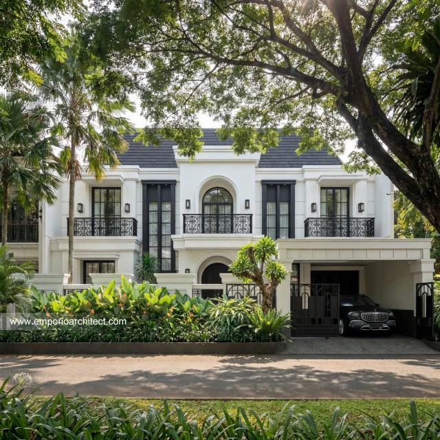 Desain Tampak Depan 2 Rumah Mediteran Klasik 2 Lantai Bapak ALX di Cinere, Depok
